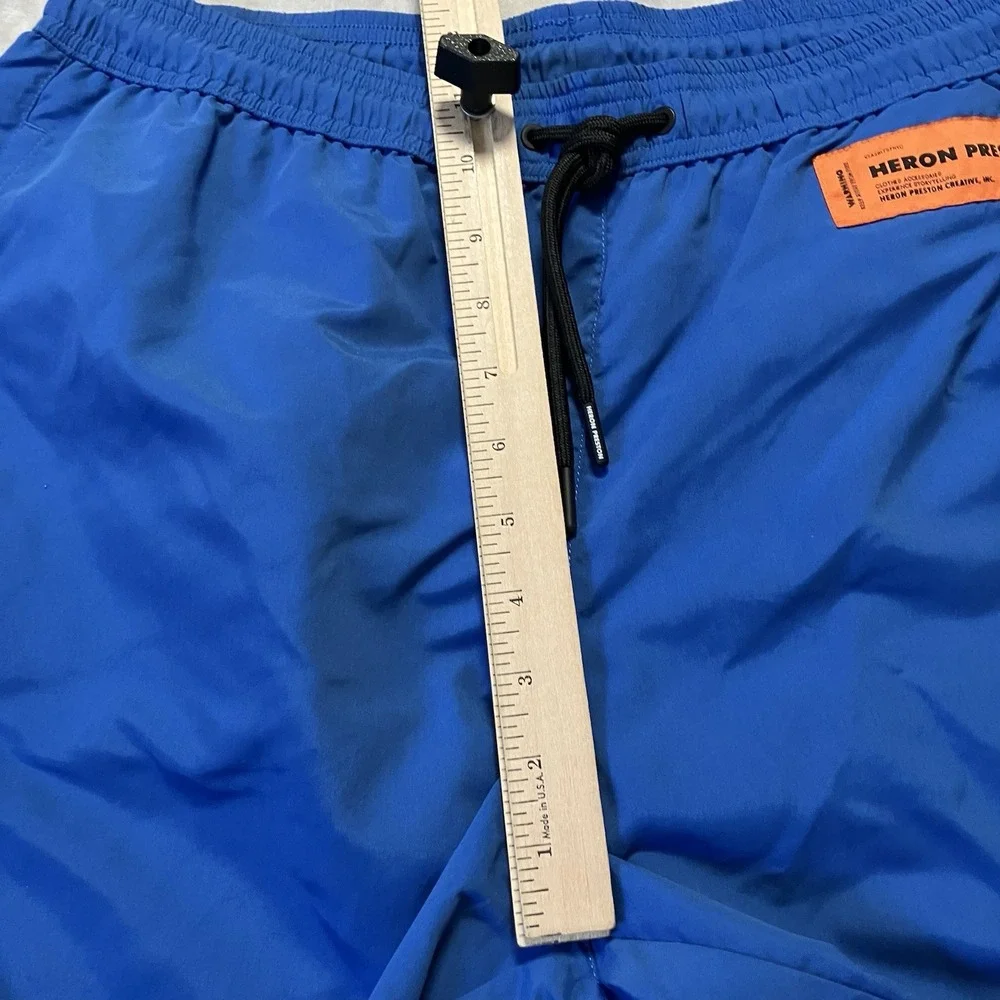 Heron Preston‎ Swim Shorts Mens Size Large Blue Mesh Lined Drawstring Waist